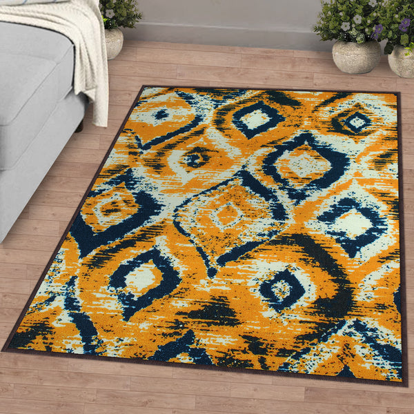 Ethnic Grunge Pattern Yellow & Blue Rustico Rug/Carpet