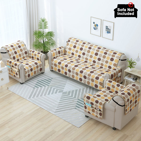 Sofa Throw Cover Combo – 2 Pcs 1 Seater and 1 Pc 3 Seater Beige & White Geometric & Stripes Pattern with Pocket by Story@Home