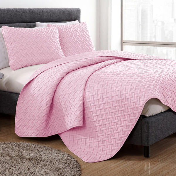 Story@Home Pink Microfiber Double Size Quilted Bed Cover / Bedspread / Bedsheet with 2 Pillow Covers