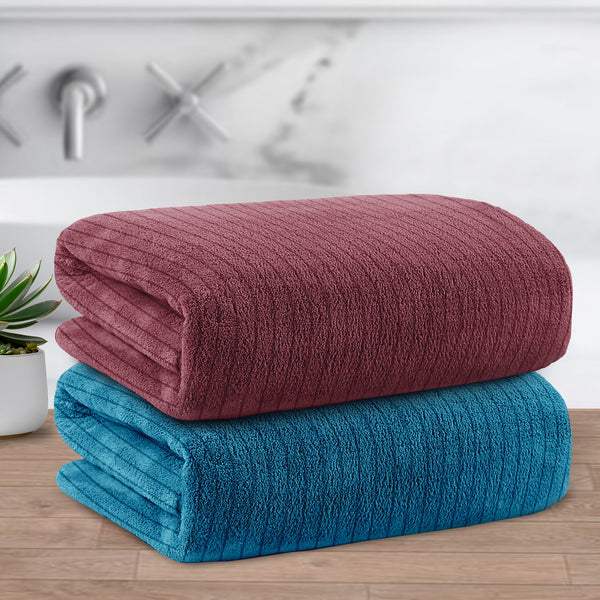 Story@Home Pink & Blue 2 Units Microfiber Bath Towels For Men, Women & Kids