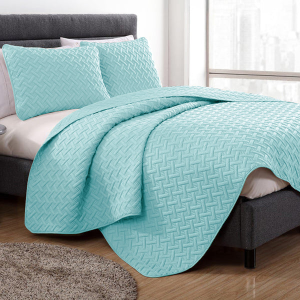 Story@Home Mint Green Microfiber Double Size Quilted Bed Cover / Bedspread / Bedsheet with 2 Pillow Covers