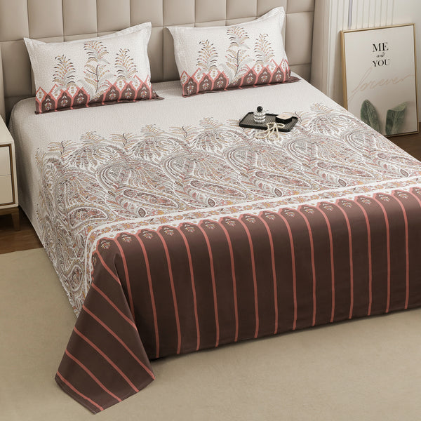 Story@Home 260 TC 100% Cotton Brown & Pink King size Bedsheet