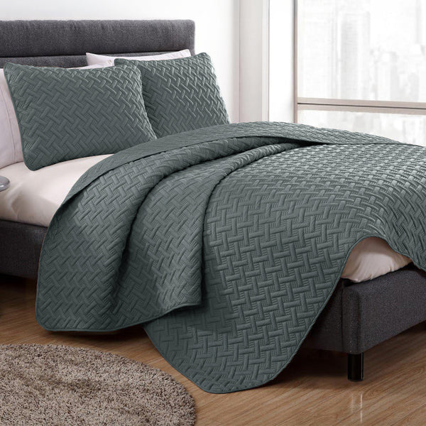 Story@Home Grey Microfiber Double Size Quilted Bed Cover / Bedspread / Bedsheet with 2 Pillow Covers