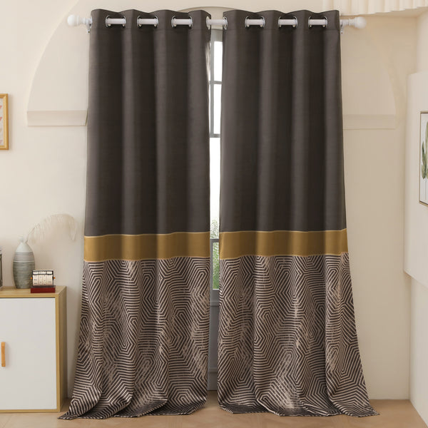 2 Pcs Dark Brown Abstract Digital Faux Silk Medium room Darkening Window | Door | Long Door Curtains