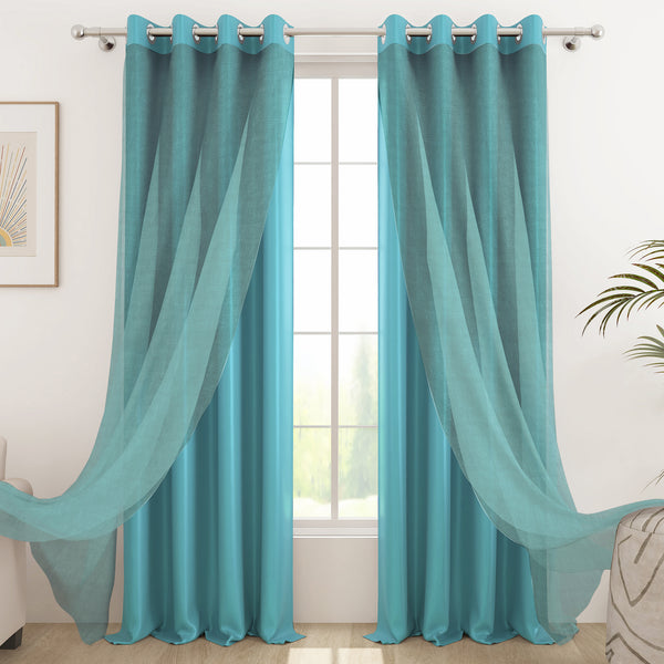 2 Pcs Blackout Serene Duo Ocean Green Solid Window/Door/Semi Long Door/Long Door Curtains