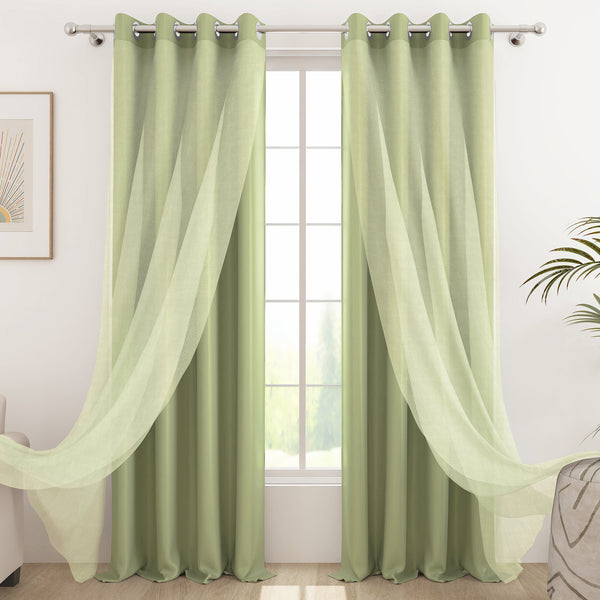 2 Pcs Blackout Serene Duo Pista Green Solid Window/Door/Semi Long Door/Long Door Curtains