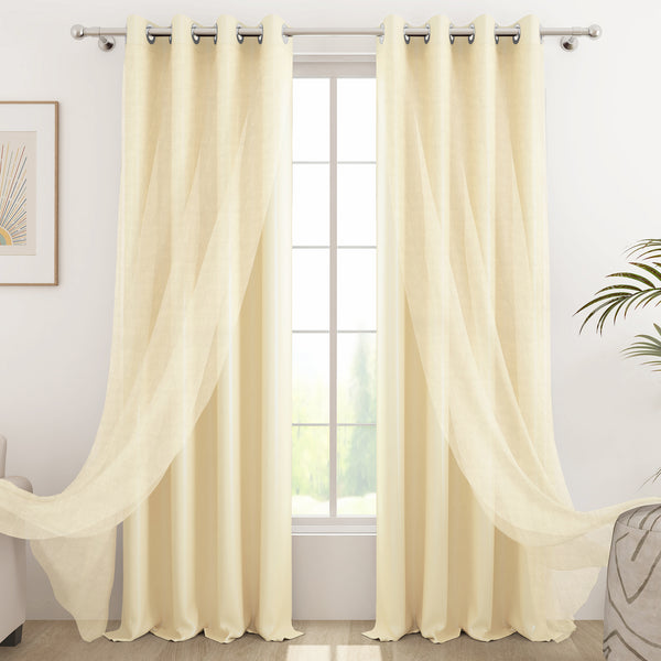 2 Pcs Blackout Serene Duo Cream Solid Window/Door/Semi Long Door/Long Door Curtains