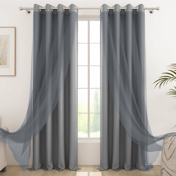 2 Pcs Blackout Serene Duo Grey Solid Window/Door/Semi Long Door/Long Door Curtains