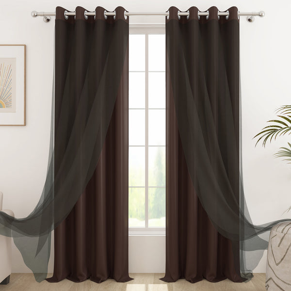 2 Pcs Blackout Serene Duo Brown Solid Window/Door/Semi Long Door/Long Door Curtains
