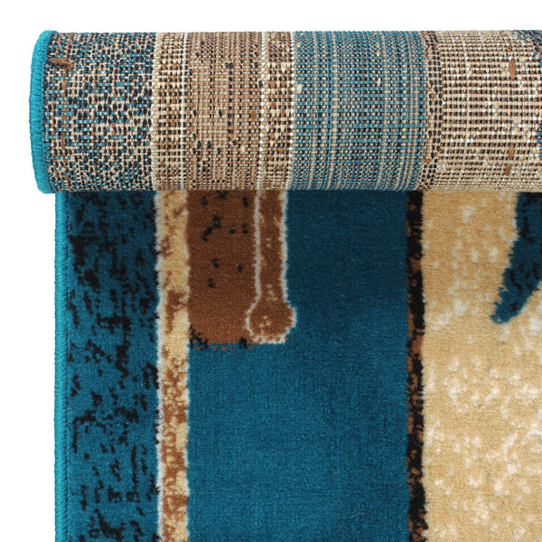 Blue Abstract Rustico Rug/Carpet with Anti Skid Backing - Image 4