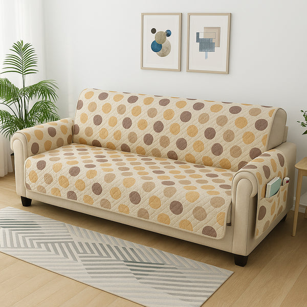 Story@Home Beige & White  1 | 2 | 3 | 4 Seater Geometric & Stripes Pattern Sofa Throw Cover